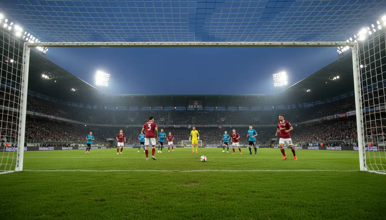 Stadio di Serie A illuminato durante una partita serale di calcio italiano